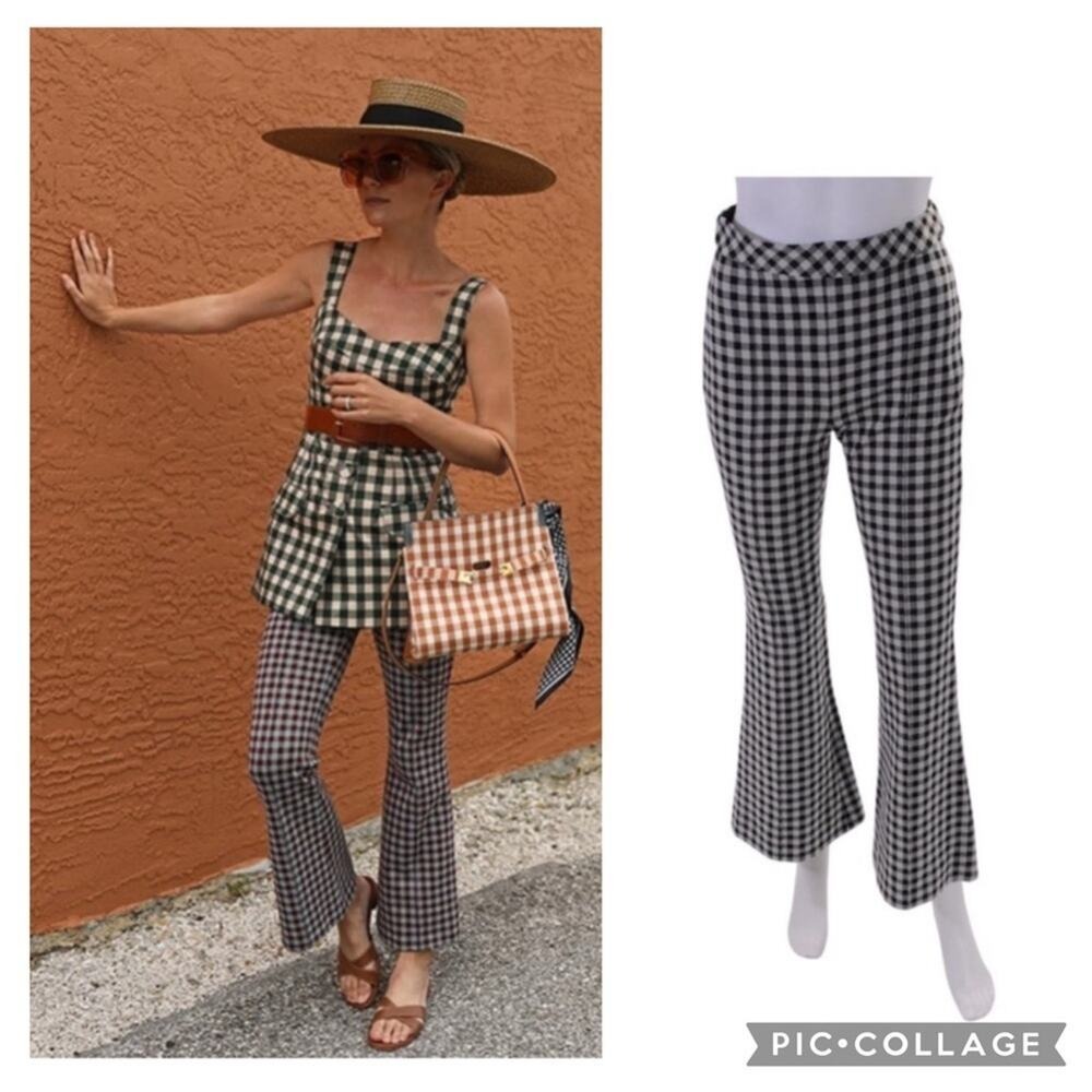 Rosetta Getty Plaid Gingham Cropped Flare Pull On Pants Trousers